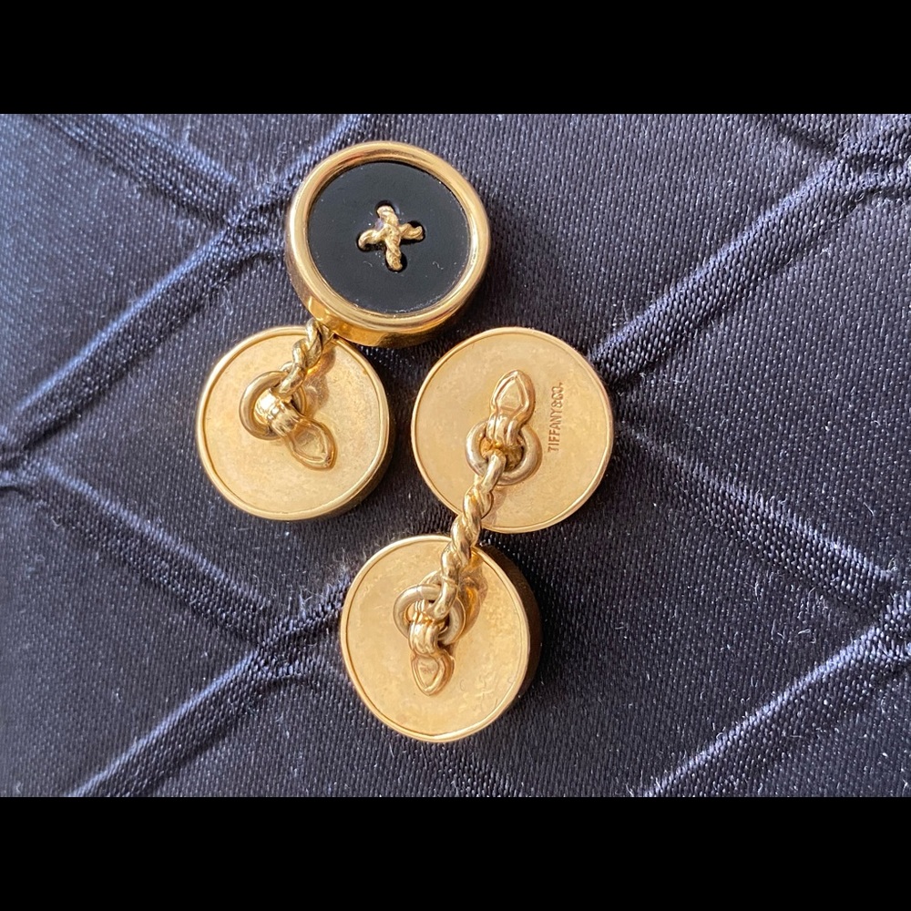 18k Yellow Gold Tiffany & Co.Onyx Button Cufflinks - Picture 2 of 5